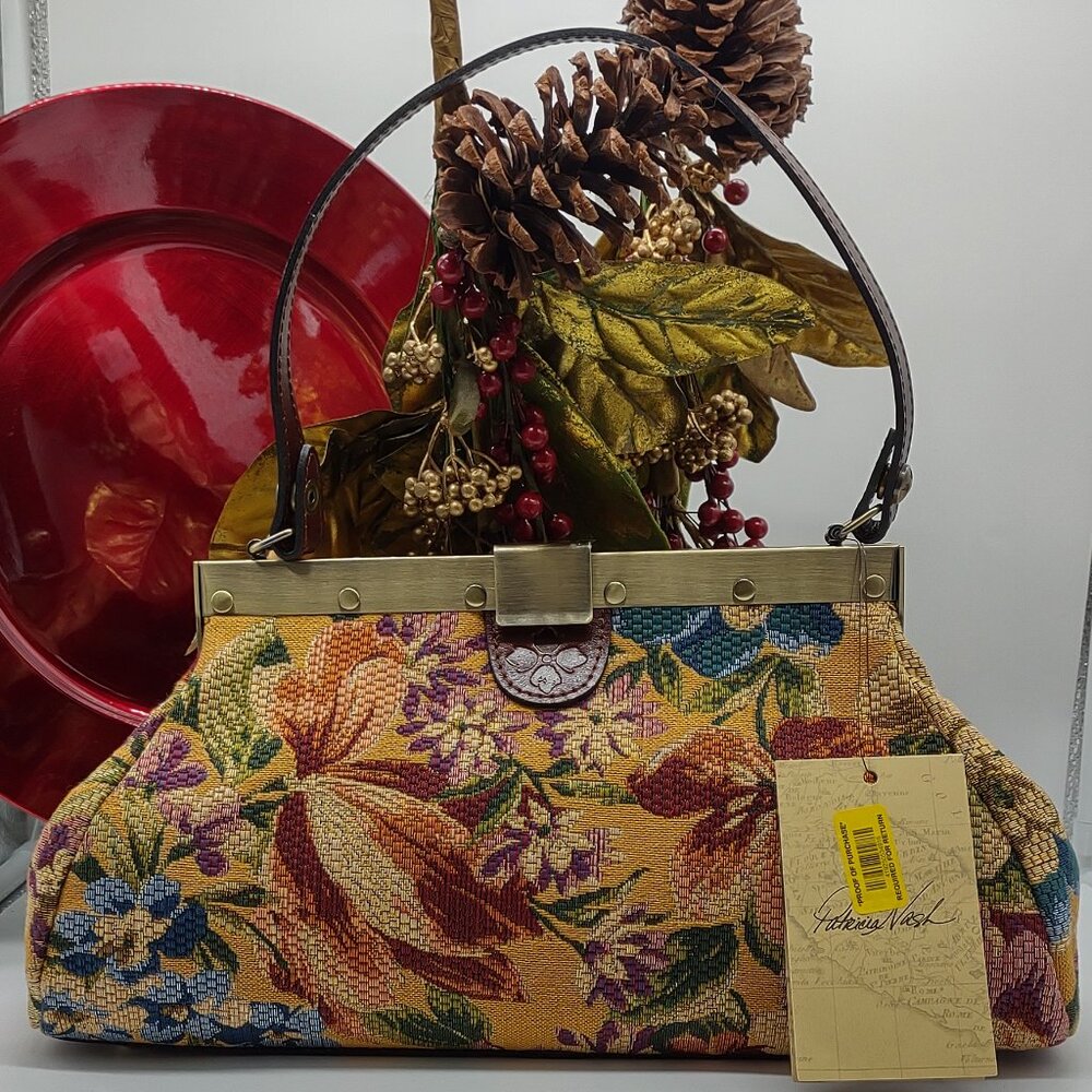 NEW Patricia Nash  Ferrara Frame Floral Woven Tapestry Satchel - Picture 9 of 12